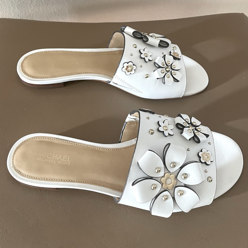 Michael Kors Tara floral leather slides sandals